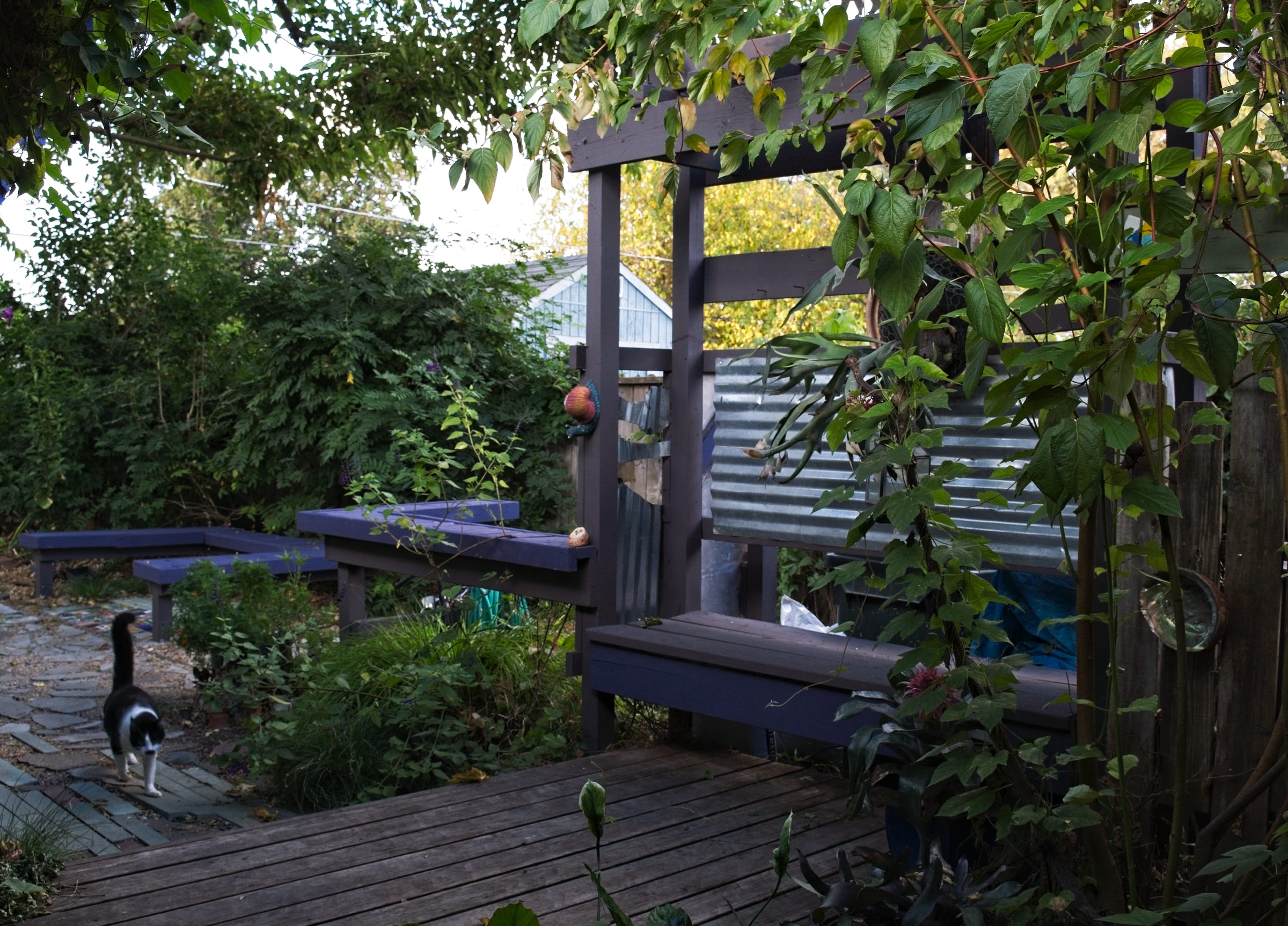 Deck off kitchen with seating and a counter space